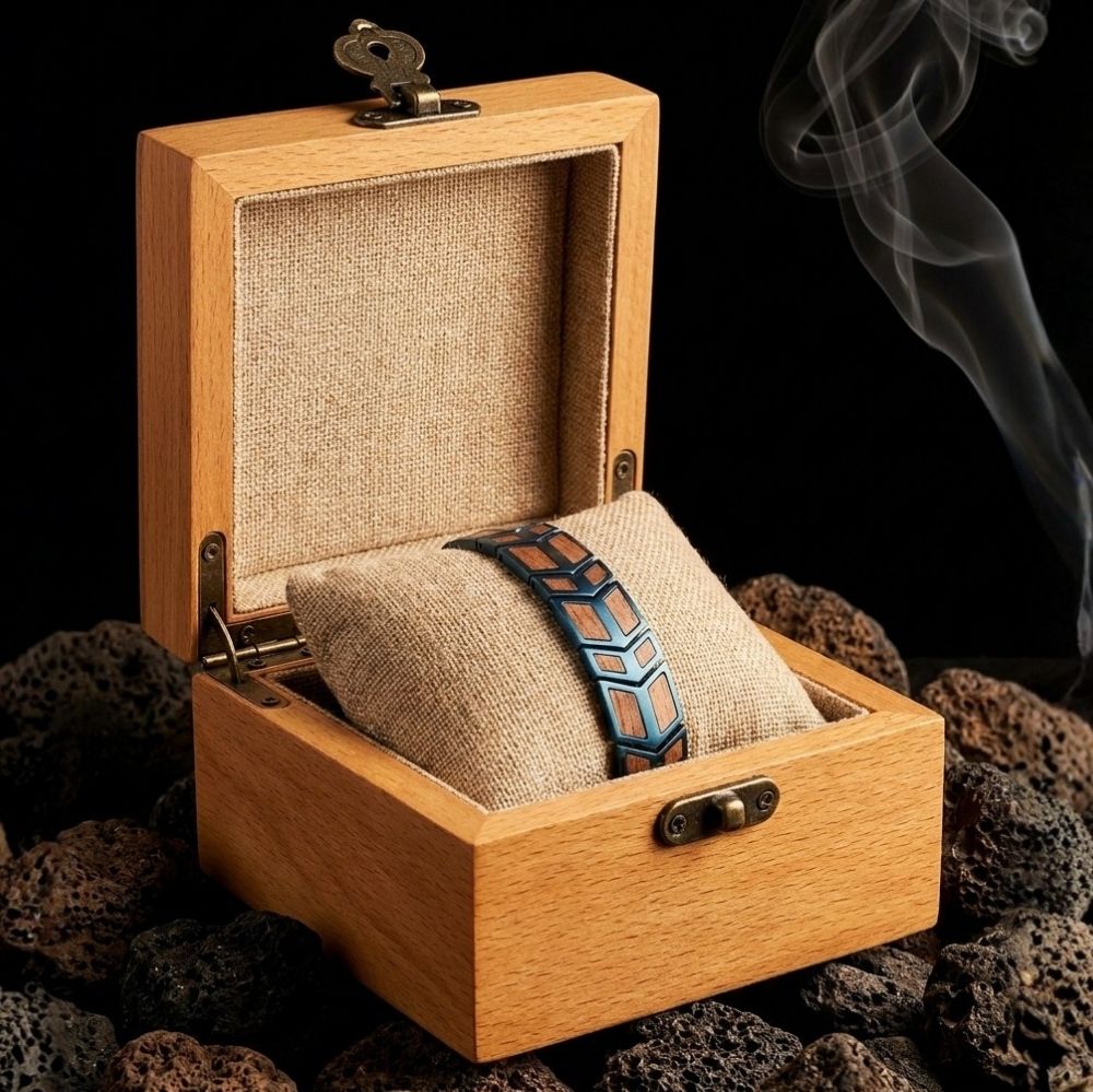 Ecrin en bois du bracelet homme Orwell Bleu Noyer - coffret cadeau The Wood Stock