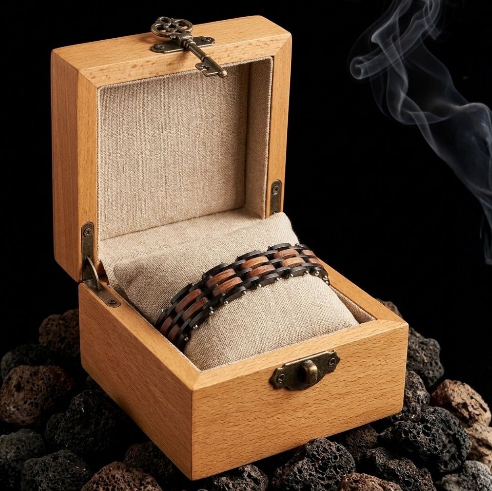 Ecrin en bois du bracelet homme Rowan Noir Noyer - coffret cadeau The Wood Stock