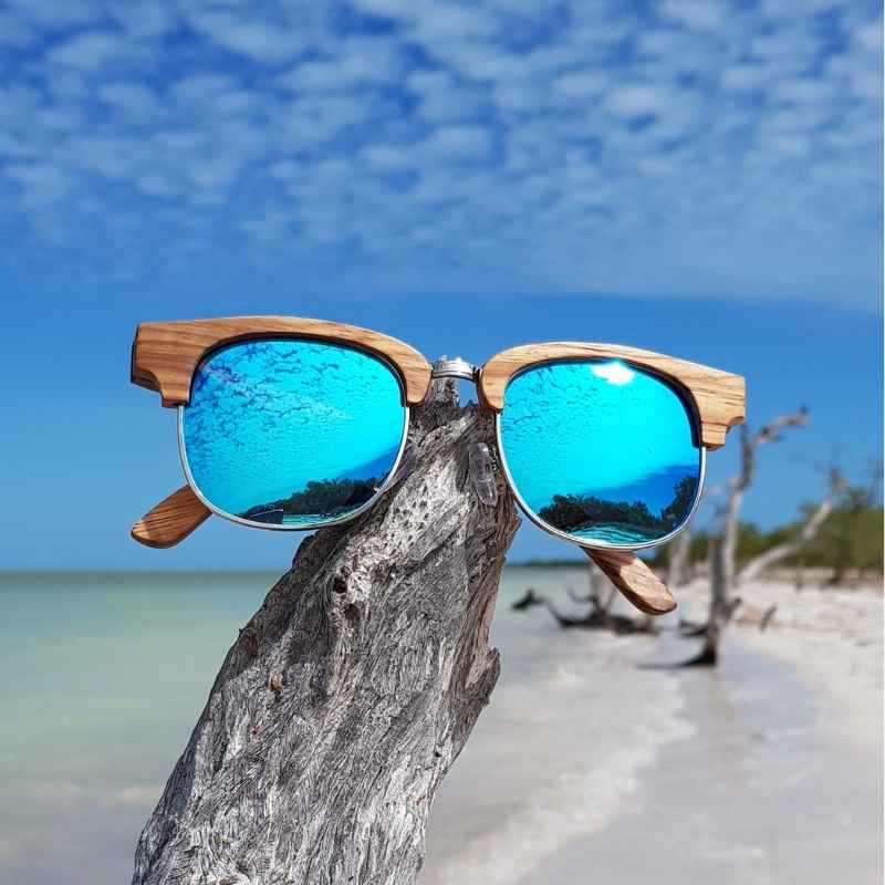 Lunettes de soleil bois Ray Ban Clubmaster - Blue