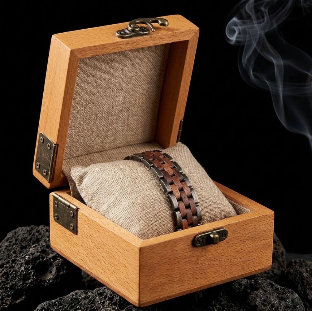 Ecrin en bois du bracelet homme Sequoia Noir Noyer - coffret cadeau The Wood Stock