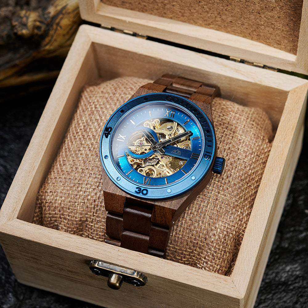 montre en bois mecanique squelette