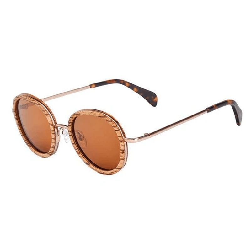 Lunette de Soleil Monture Bois Retro Vintage Zebra Brun The