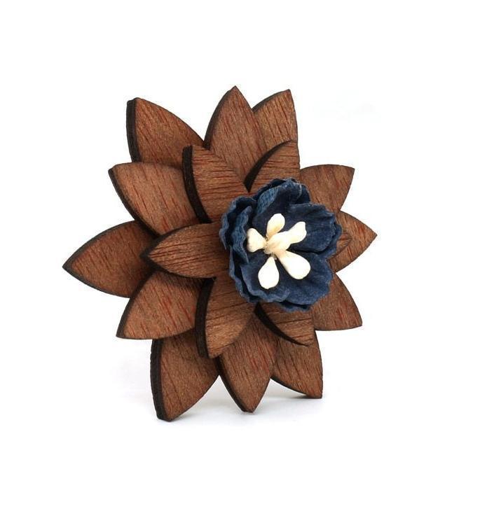 Broche en bois - Electra Bleu