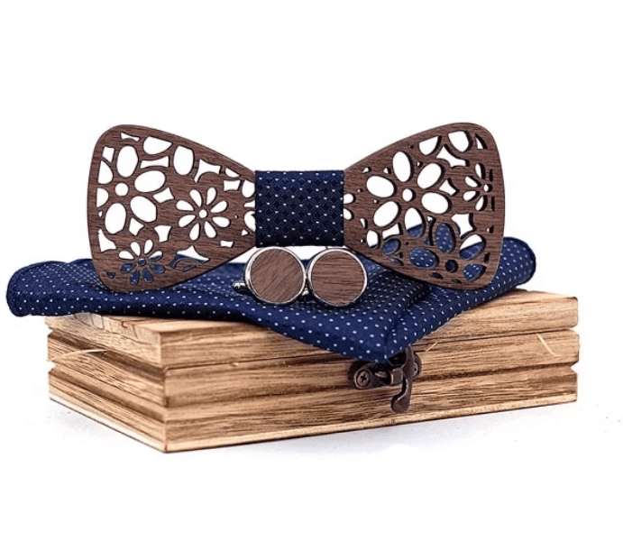 Bleu Coffret Noeud Papillon Bois - Fleur