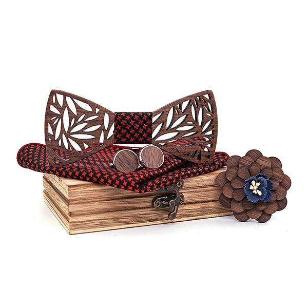 Coffret Noeud Papillon Bois - Forest Noir/Rouge