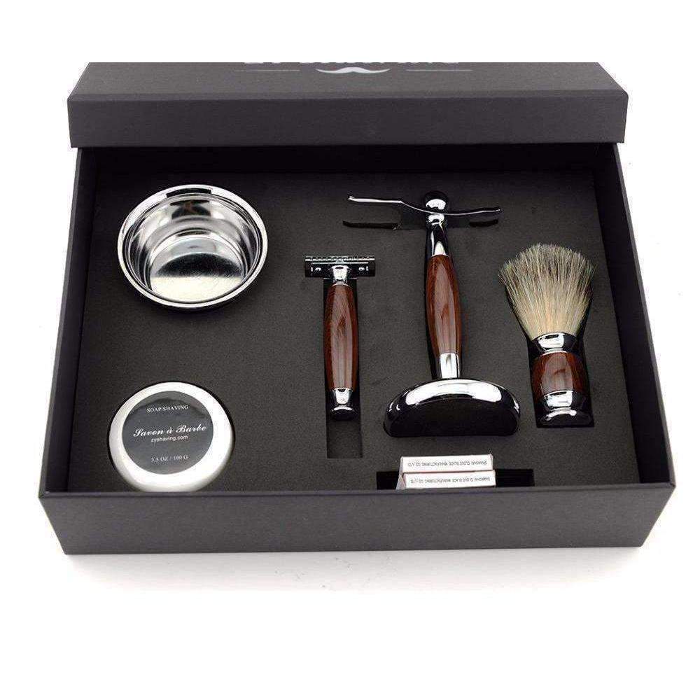 Brun Sombre Kit Rasage Bois LUXE