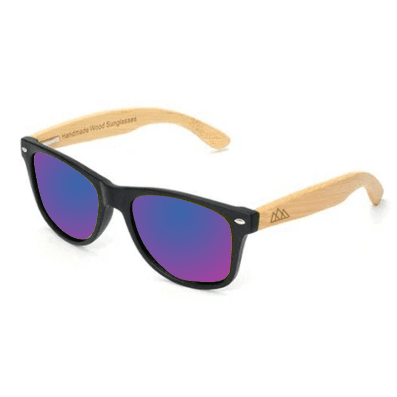 Lunettes en Bois - Wayfarer Noir Bleu