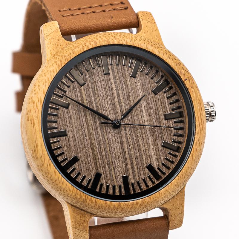 Montre Bois et Cuir unisex