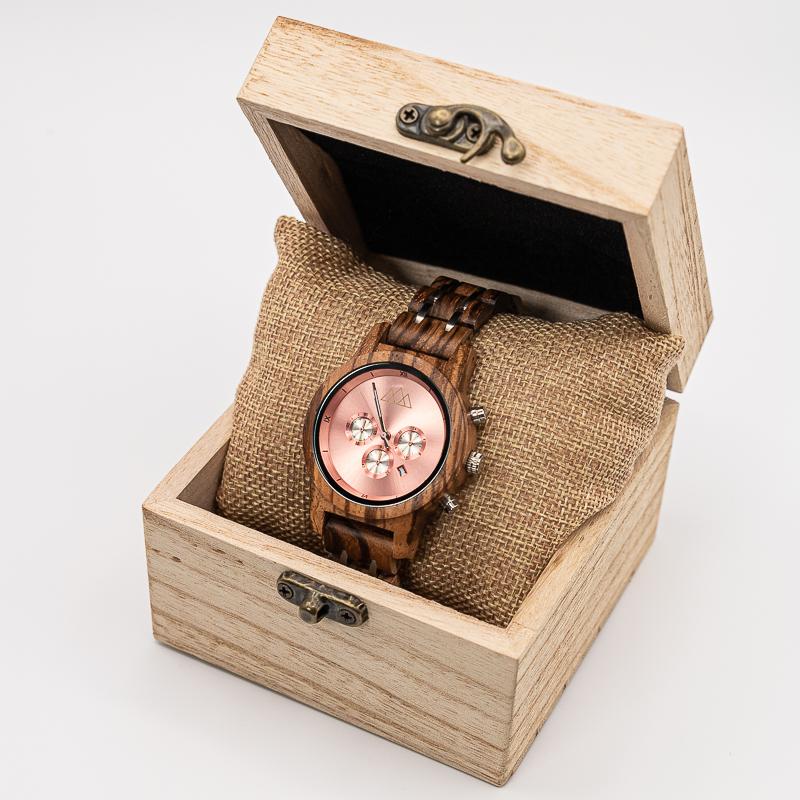 Grosse Montre Femme en Bois rose box