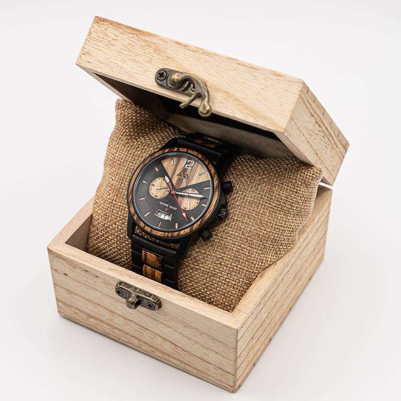 Montre en bois homme noir et bois