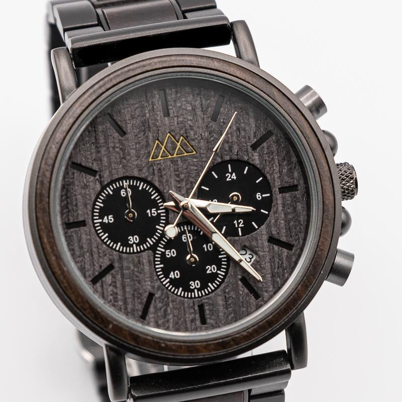 montre en bois homme noir cadran