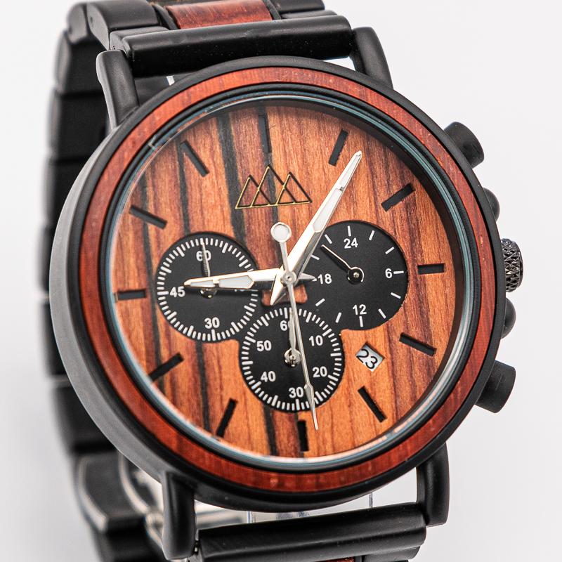 Montre en Bois rouge et noir