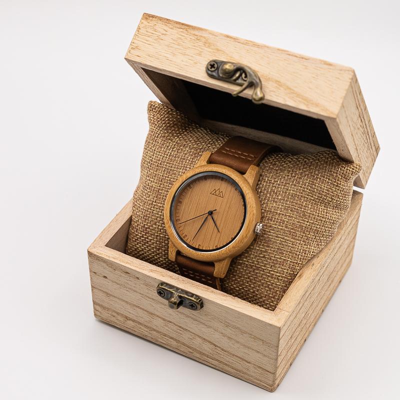 Montre en Bois Homme Cuir marron