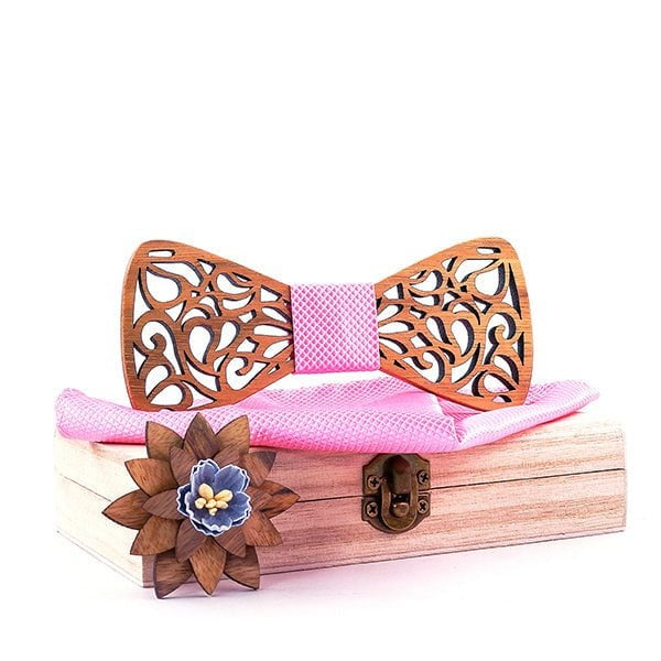 Noeud Papillon Bois Homme avec Mouchoir - Koï H139 - BOX SET