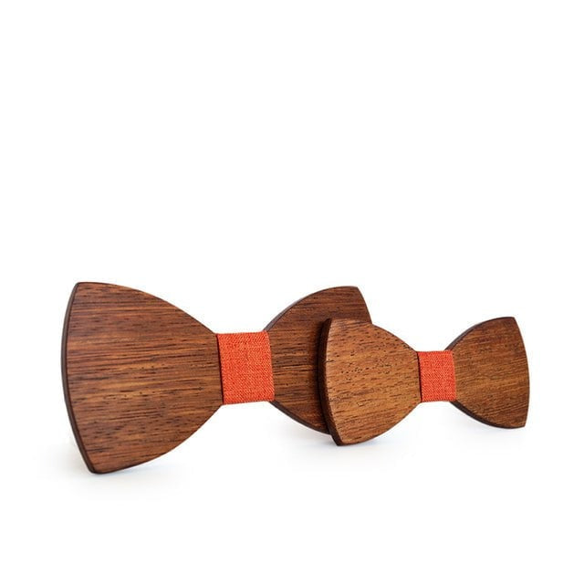 Noeud papillon bois père fils Ambre, vue 15 sur fond blanc