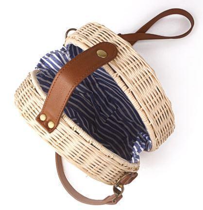 Beige / D16cm Sac en Osier Rond - Rachel