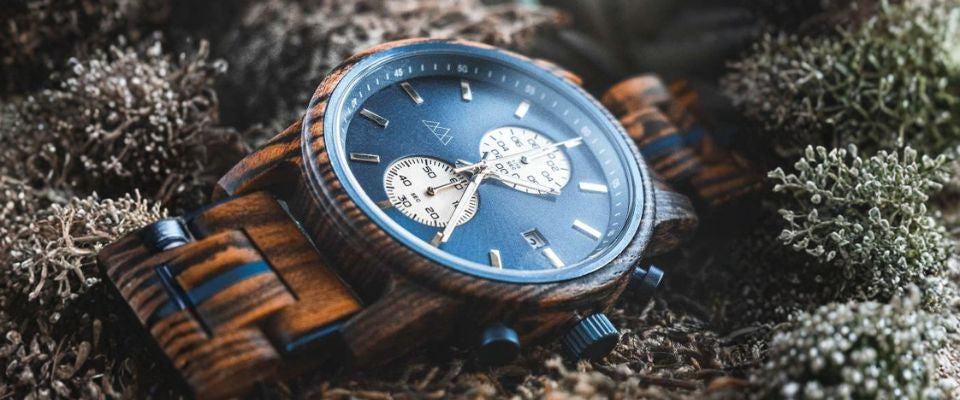 Montre en Bois Cadran Bleu