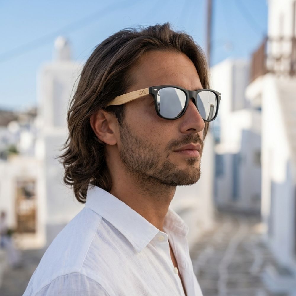 Lunette de Soleil Bois Homme - Wayfarer Noir Gris