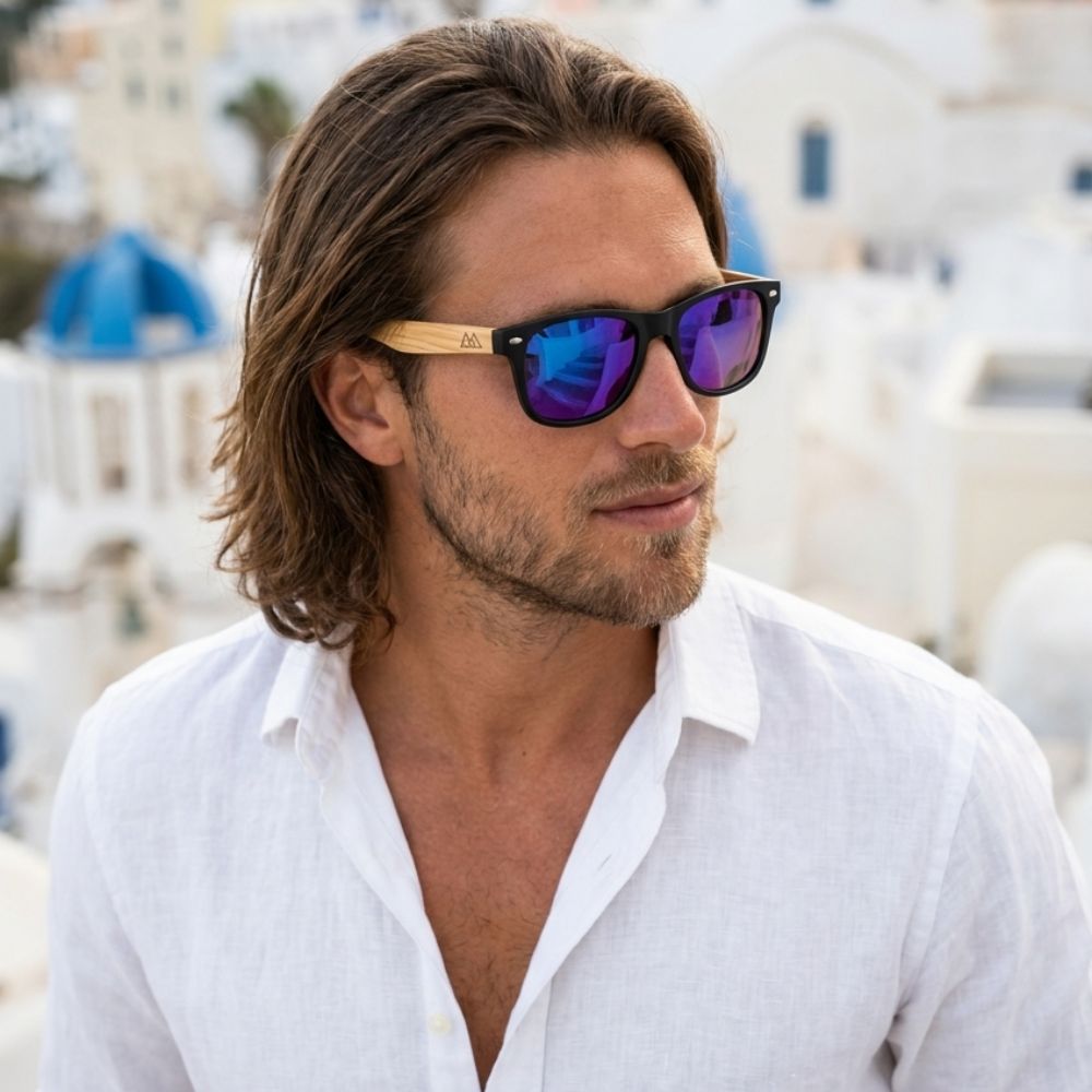 Lunette de Soleil Bois Homme - Wayfarer Noir Bleu