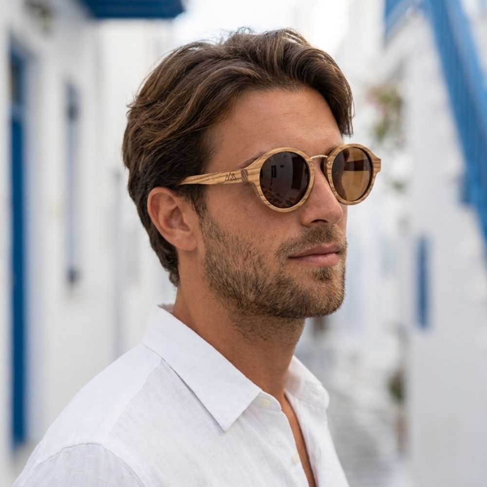 Lunette Soleil en Bois - Retro Zebra Luxe Brun
