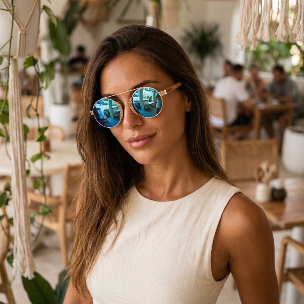 Lunette Soleil Bois Homme - Vintage Bleu