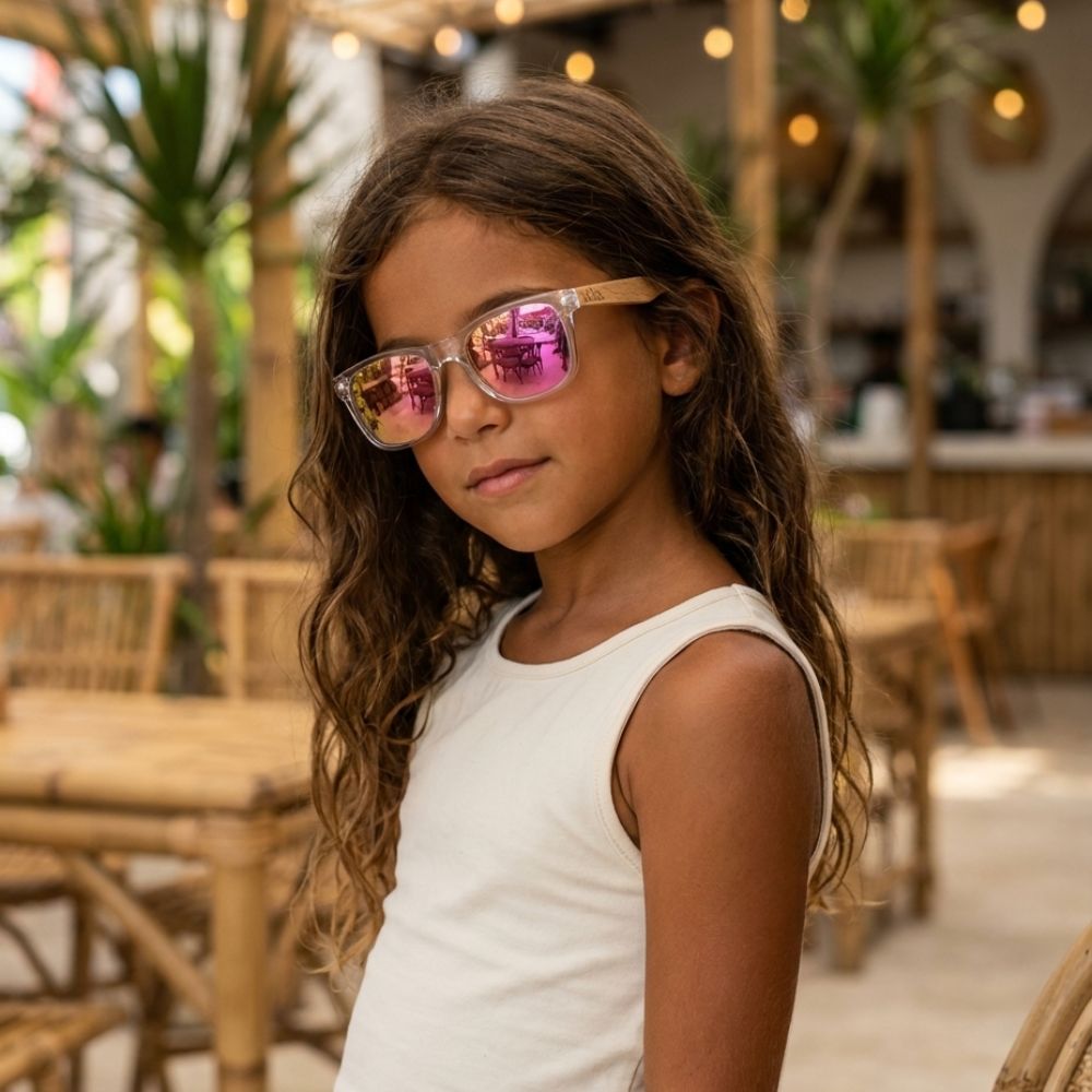 Lunettes en bois Enfant - Wayfarer Sky Junior Rose Orange