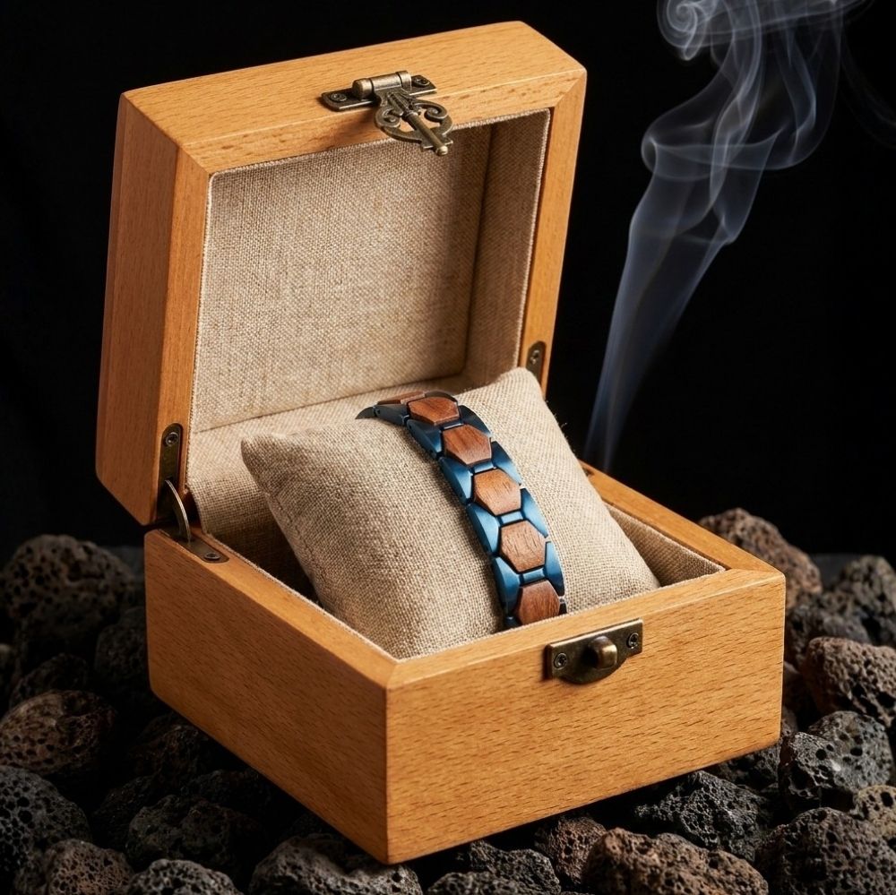 Ecrin en bois du bracelet homme Harlow Bleu Noyer - coffret cadeau The Wood Stock