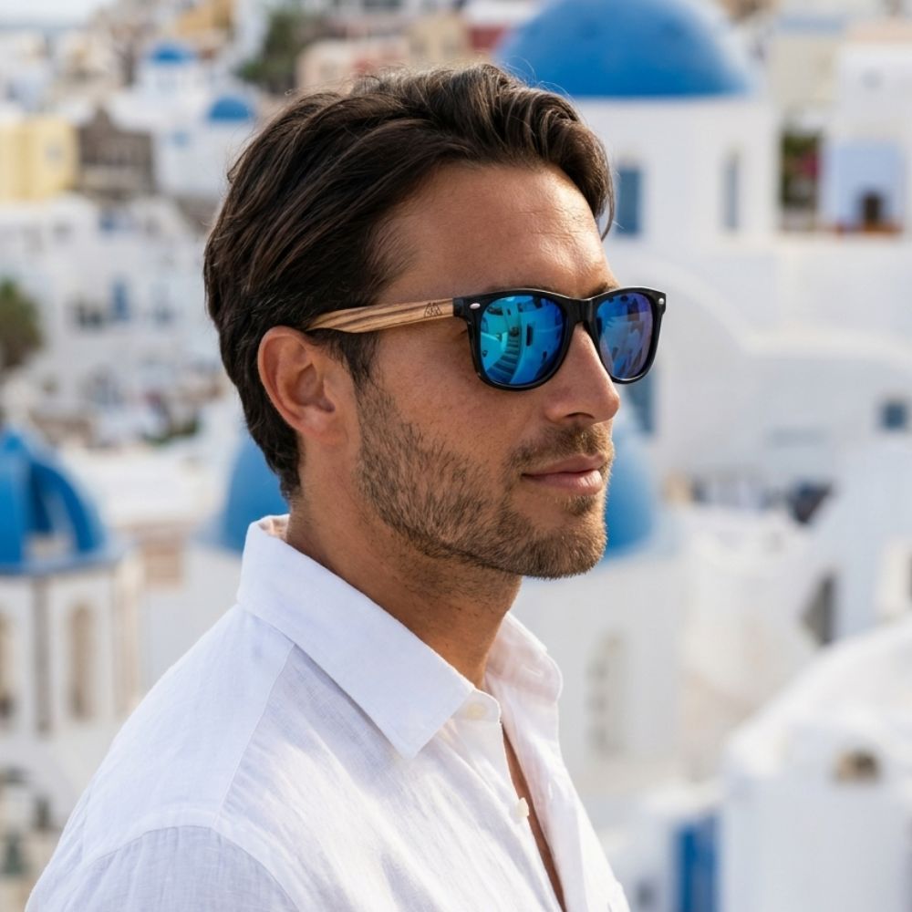 Lunettes de Soleil en Bois - Wayfarer Zebra Bleu