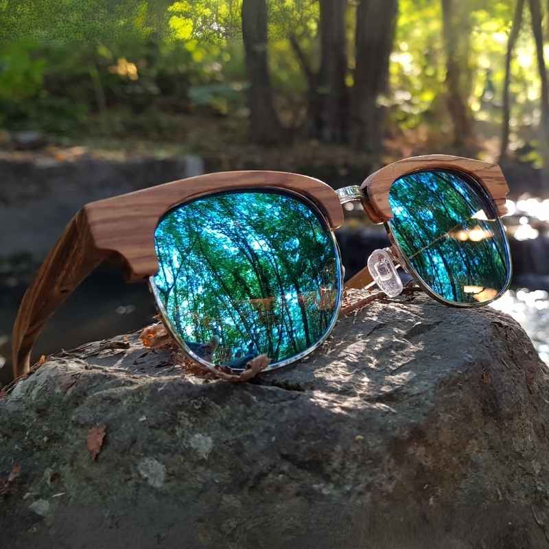 Lunettes de soleil bois Ray Ban Clubmaster - Blue