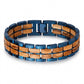 Bracelet homme bois et acier Sequoia Bleu Olivier - trois rangees acier bleu et bois d'olivier, vue de face