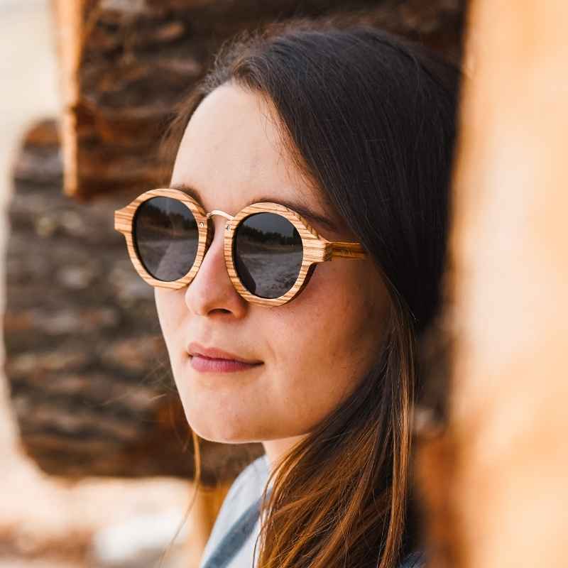 Lunette Soleil en Bois - Retro Zebra Luxe Noir