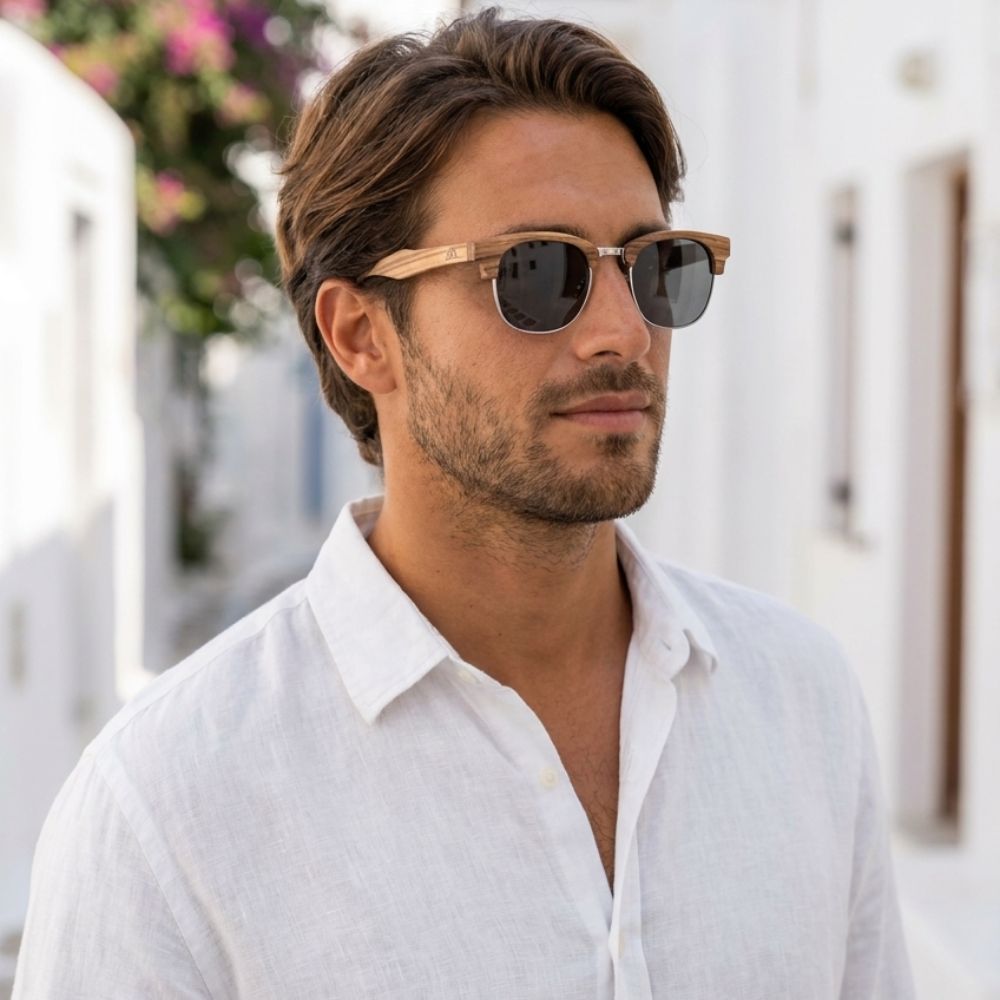 Lunettes en bois Ray Ban Clubmaster - Gris