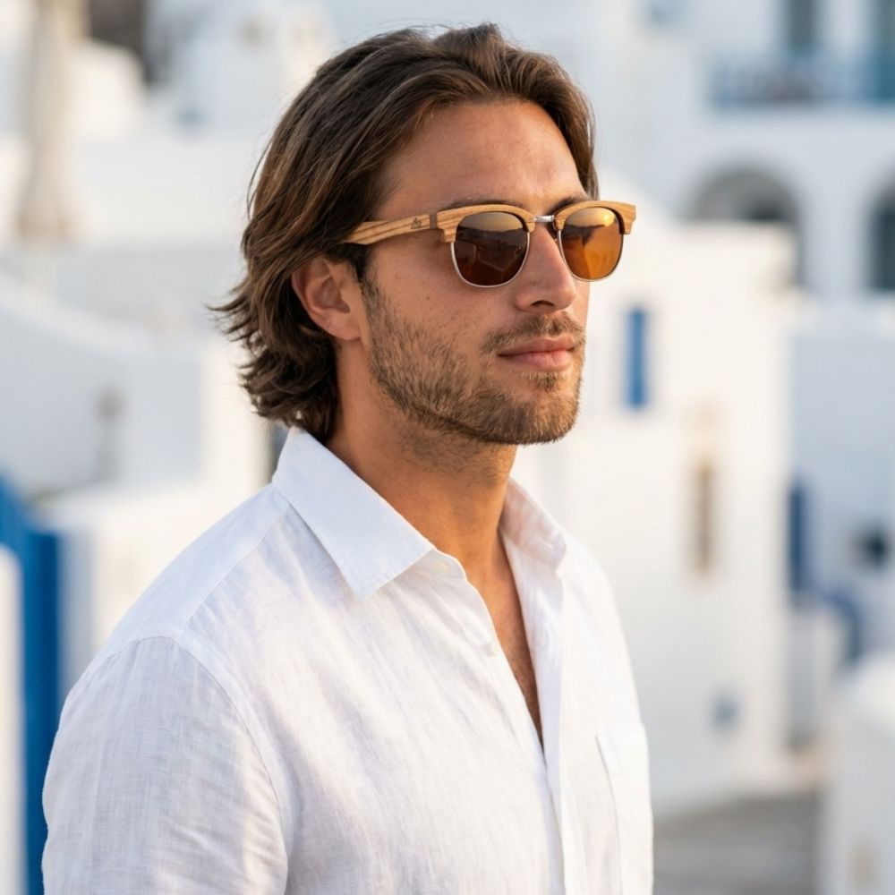 Lunettes de soleil bois Ray Ban Clubmaster - Brun