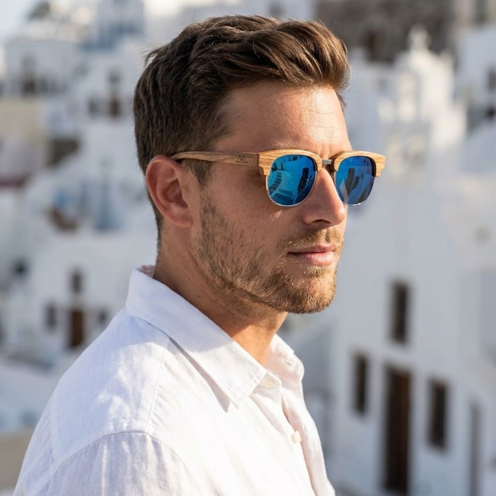Lunettes de soleil bois Ray Ban Clubmaster - Blue