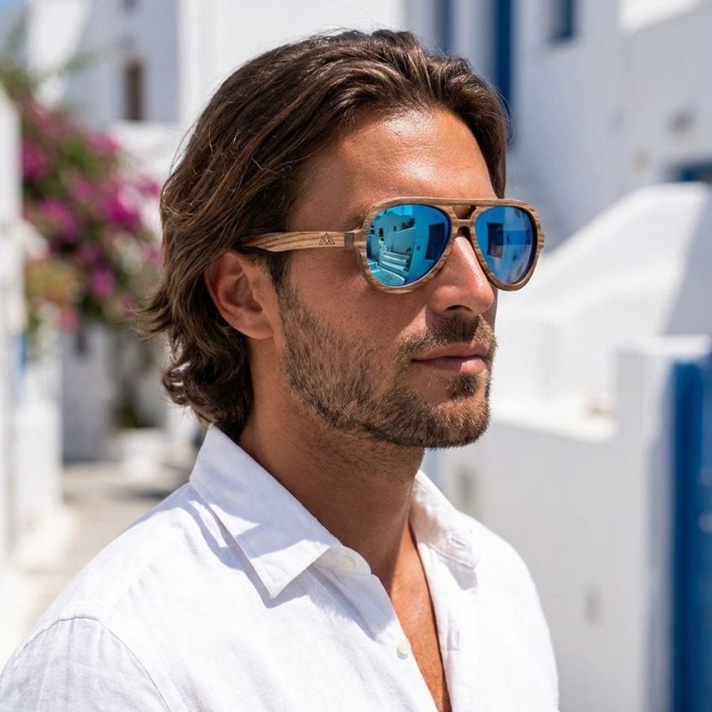 Lunette Aviateur Bois - Bleu