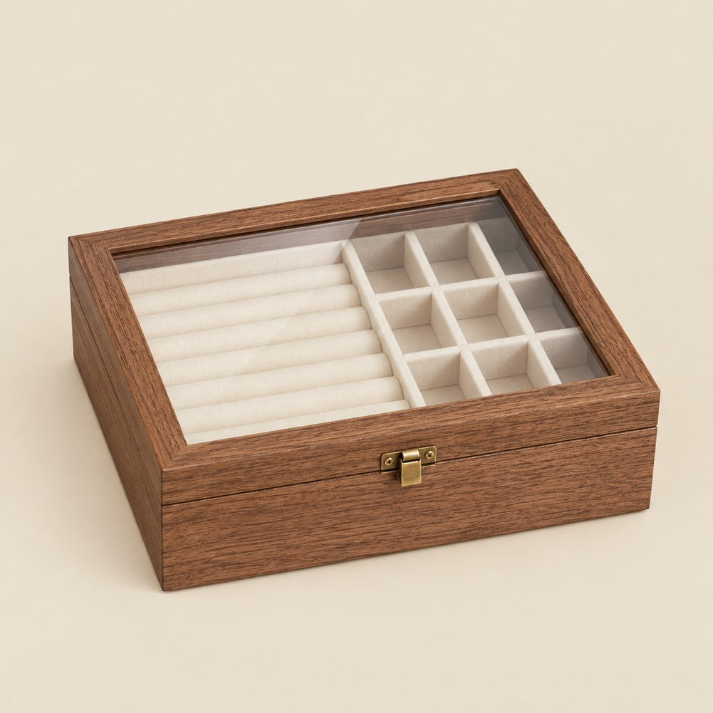 Boîte à Bagues et Bijoux en Bois 9 Cases - Altis, fermée