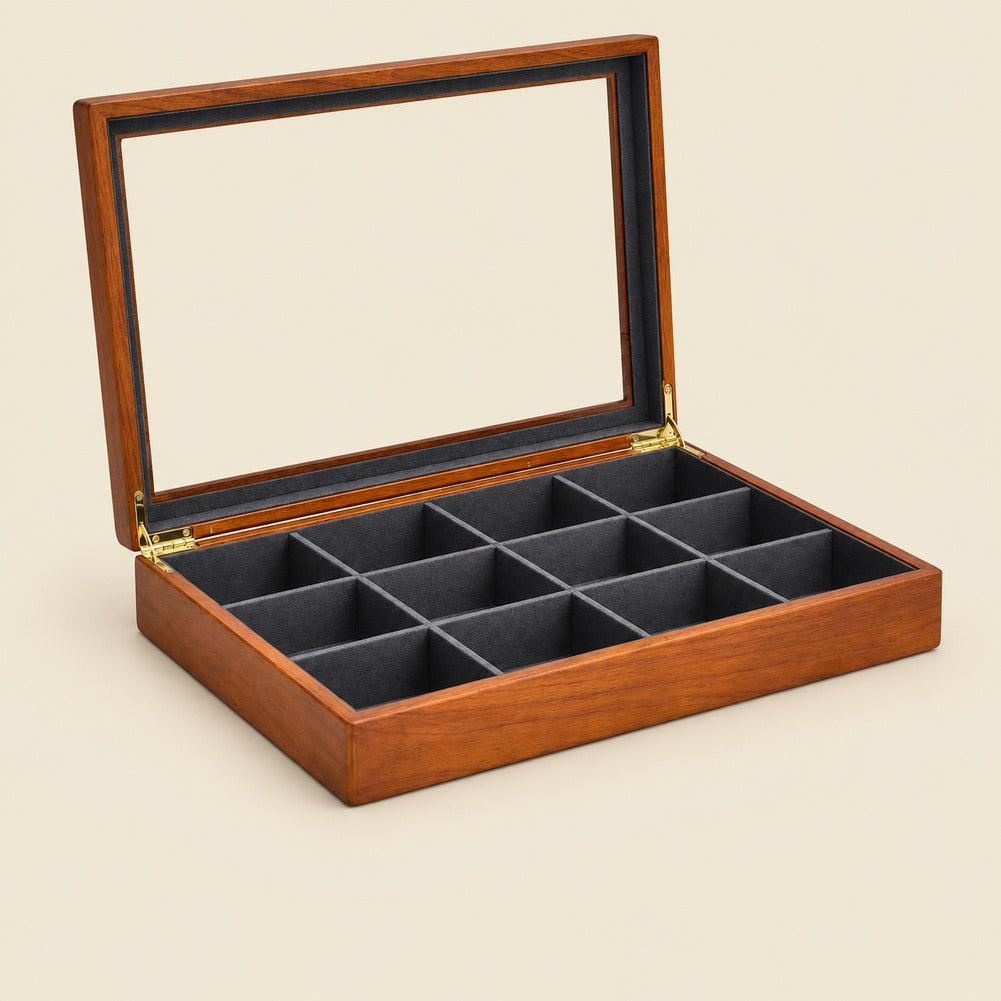 Boîte à Bijoux en Bois 12 Compartiments - Noria, ouverte