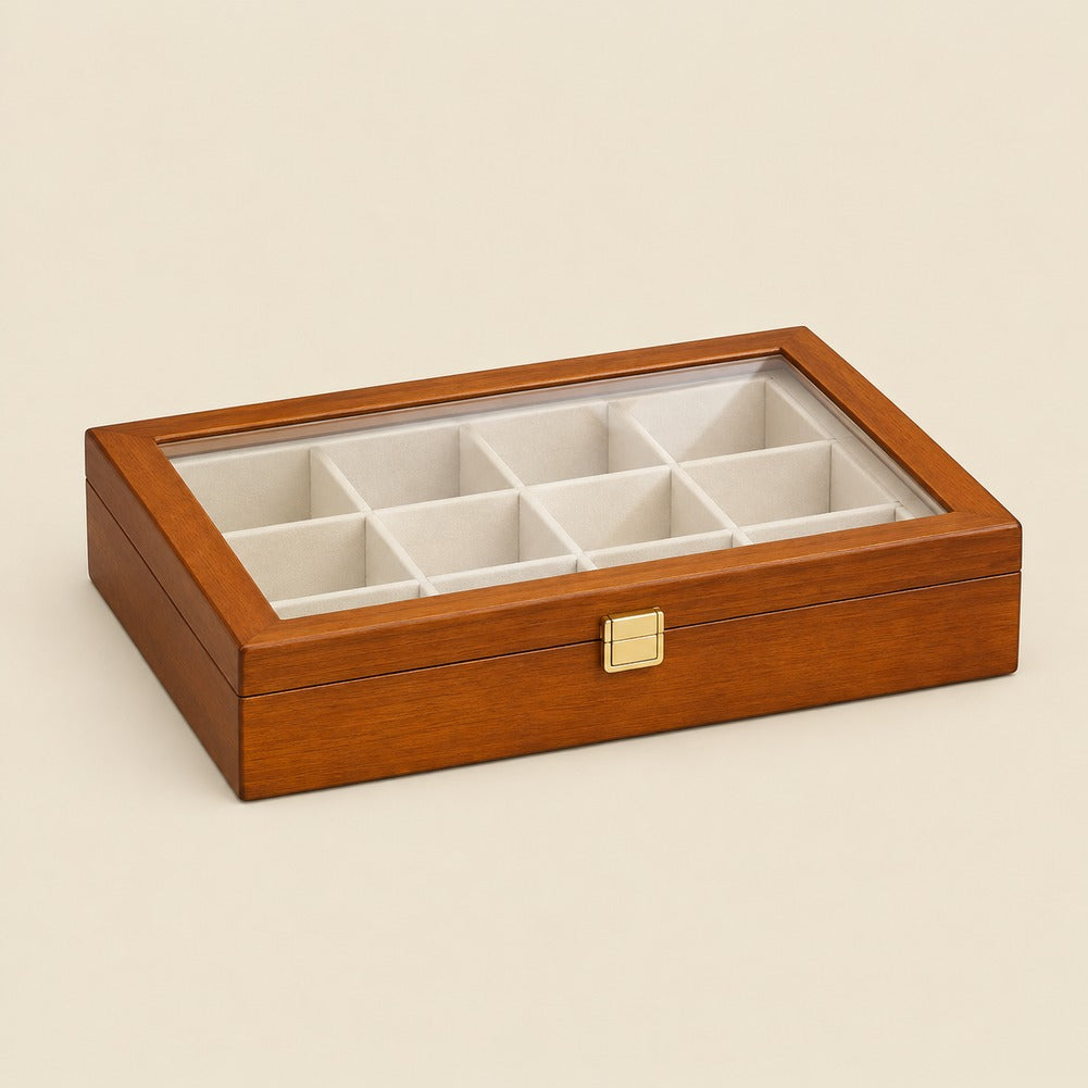 Boîte à Bijoux en Bois 12 Compartiments Beige - Noria, fermée