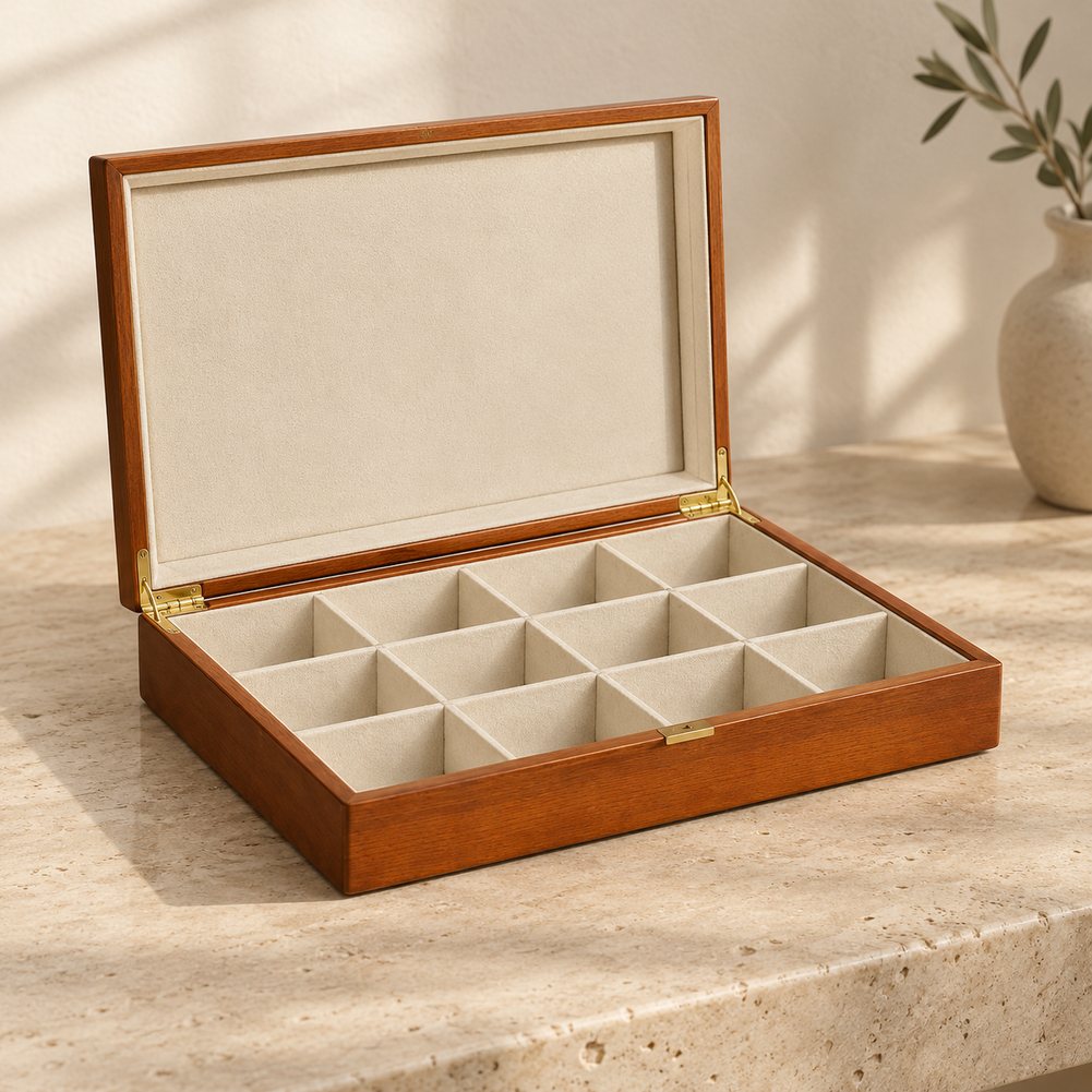 Boîte à Bijoux en Bois 12 Compartiments Beige - Noria, en ambiance