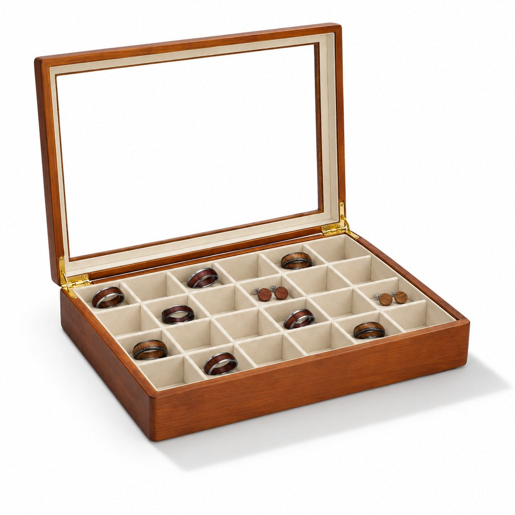 Boîte à Bijoux en Bois 24 Compartiments - Noria, garnie