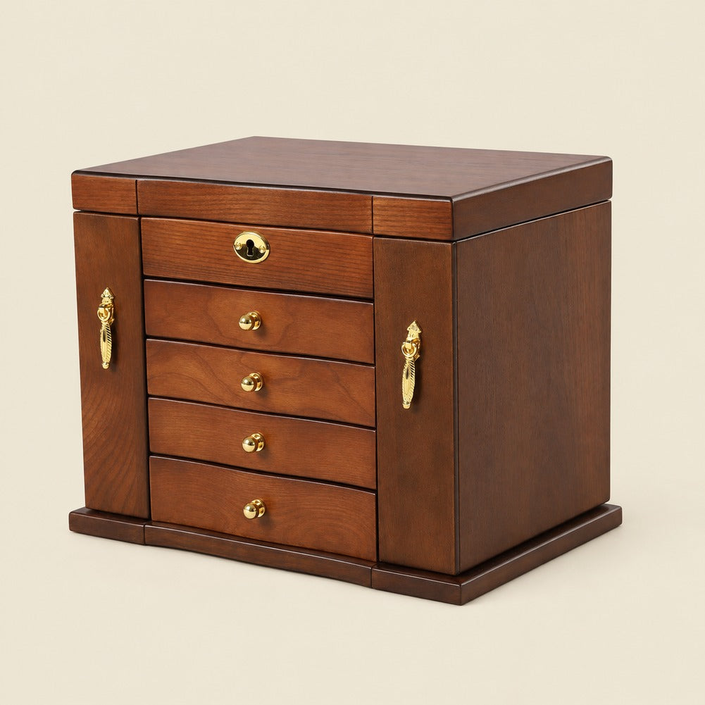 Boîte à Bijoux en Bois avec Tiroirs et Miroir - Miralis, ouverte