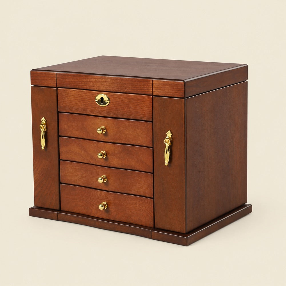 Boîte à Bijoux en Bois avec Tiroirs et Miroir - Miralis, fermée