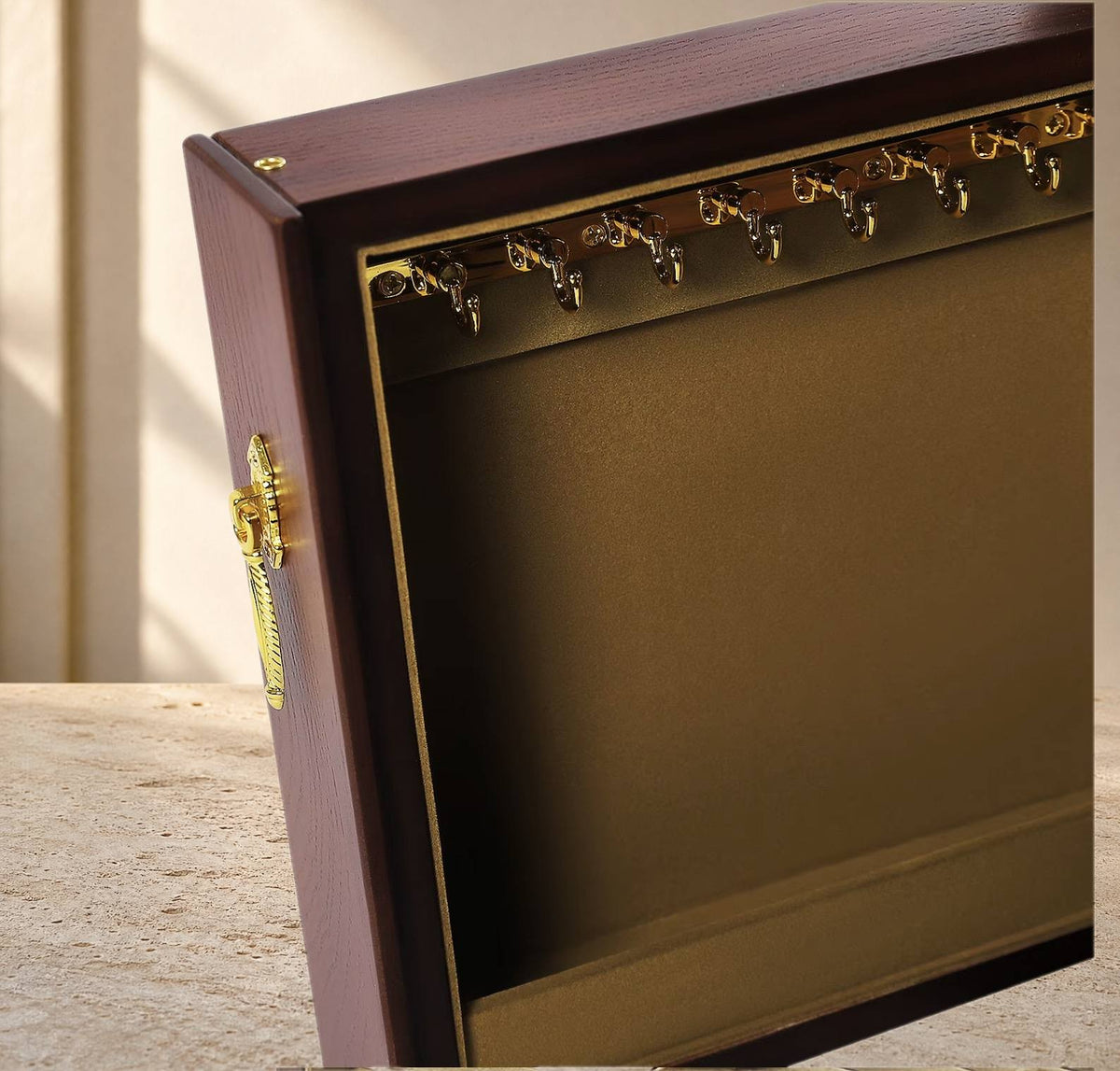 Boîte à Bijoux en Bois avec Tiroirs et Miroir - Miralis, porte gauche ouverte