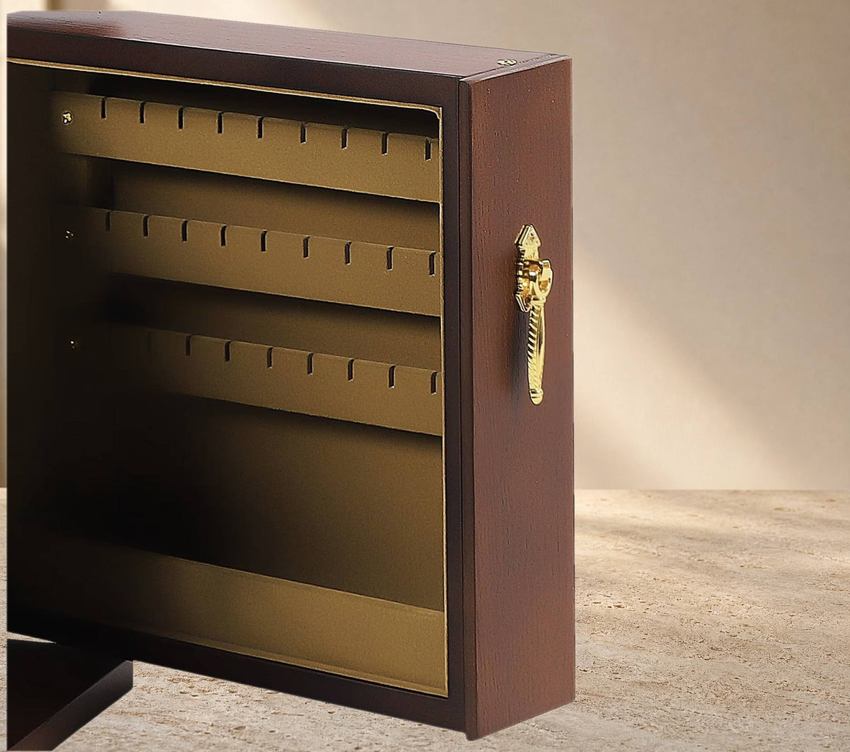 Boîte à Bijoux en Bois avec Tiroirs et Miroir - Miralis, porte droite ouverte