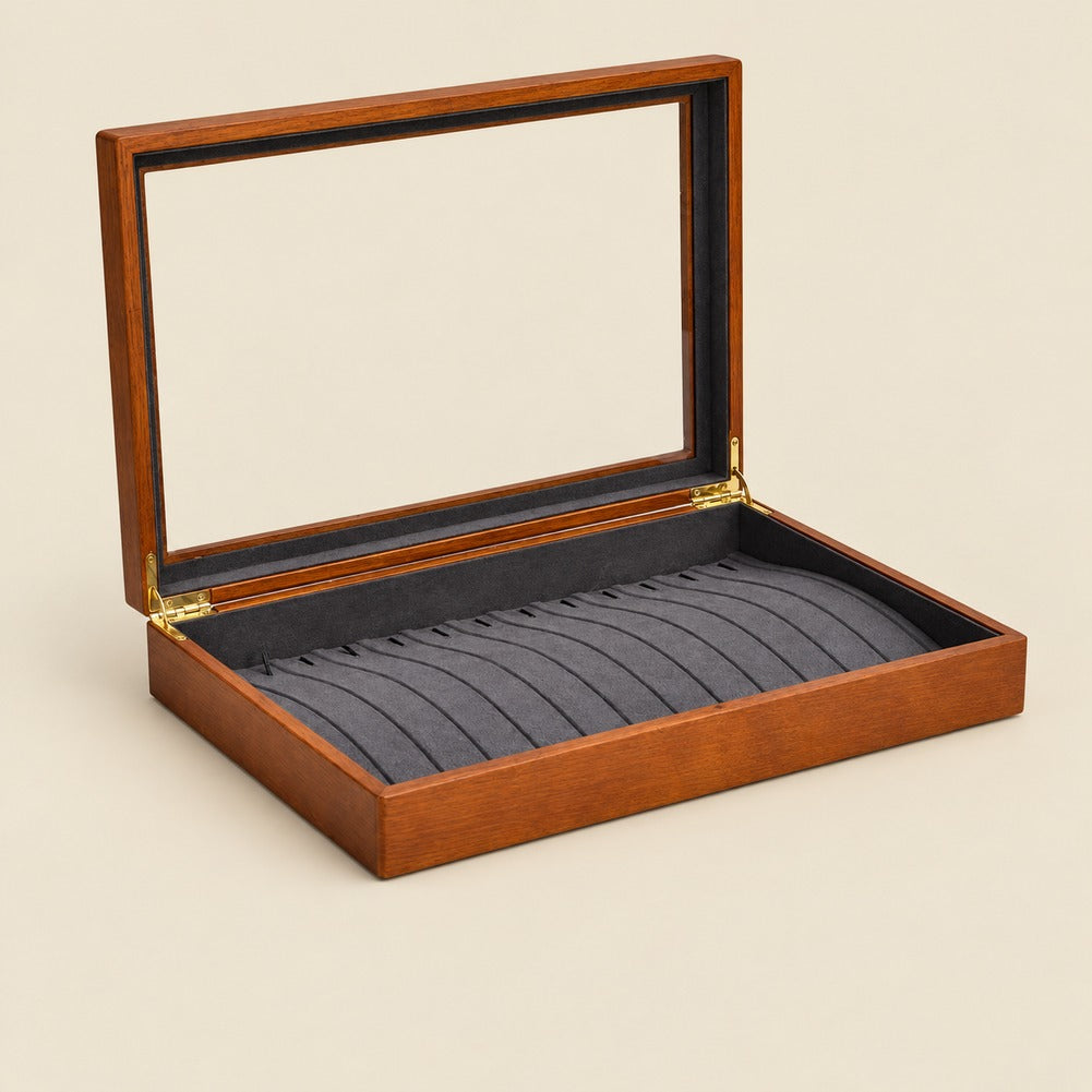 Boîte à Bijoux en Bois Gris pour Colliers - Noria, ouverte