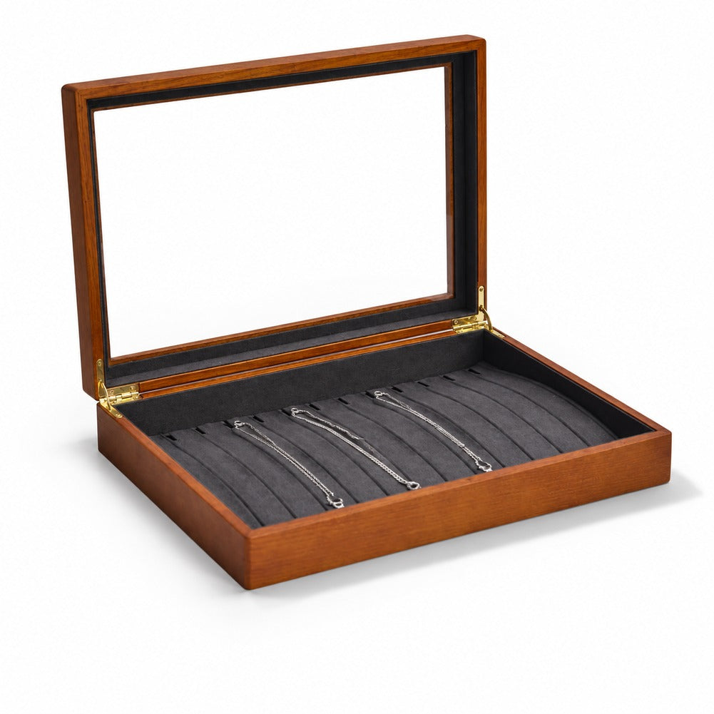Boîte à Bijoux en Bois Gris pour Colliers - Noria, garnie