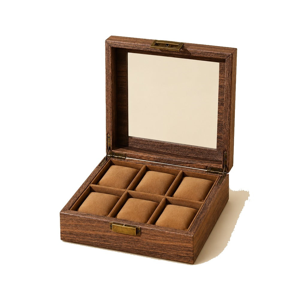 Boîte à Montre Carrée en Bois de Noyer 6 Montres - Tornal