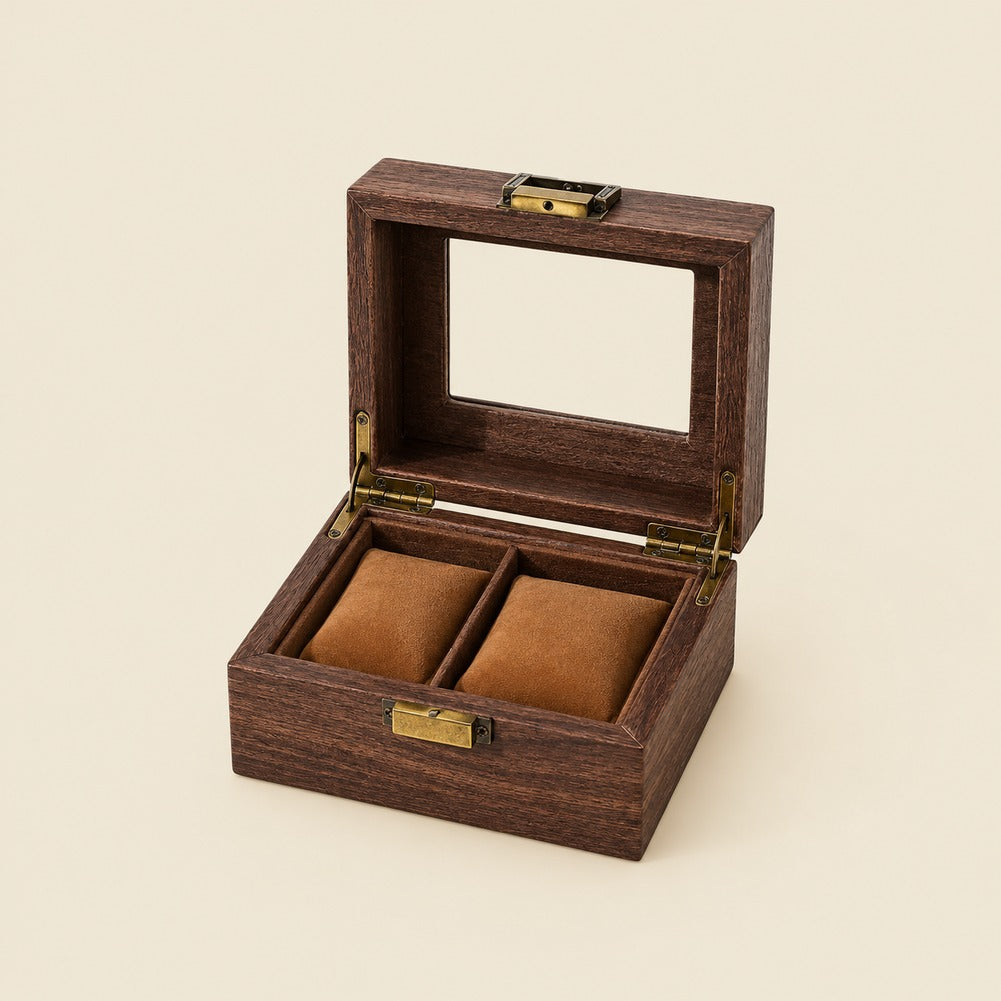 Boîte à Montre de Voyage en Cuir et Bois 2 Montres - Corium, ouverte