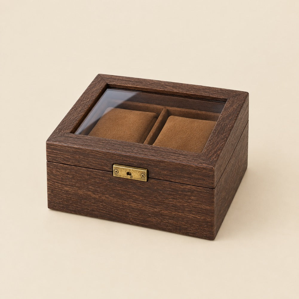 Boîte à Montre de Voyage en Cuir et Bois 2 Montres - Corium, fermée