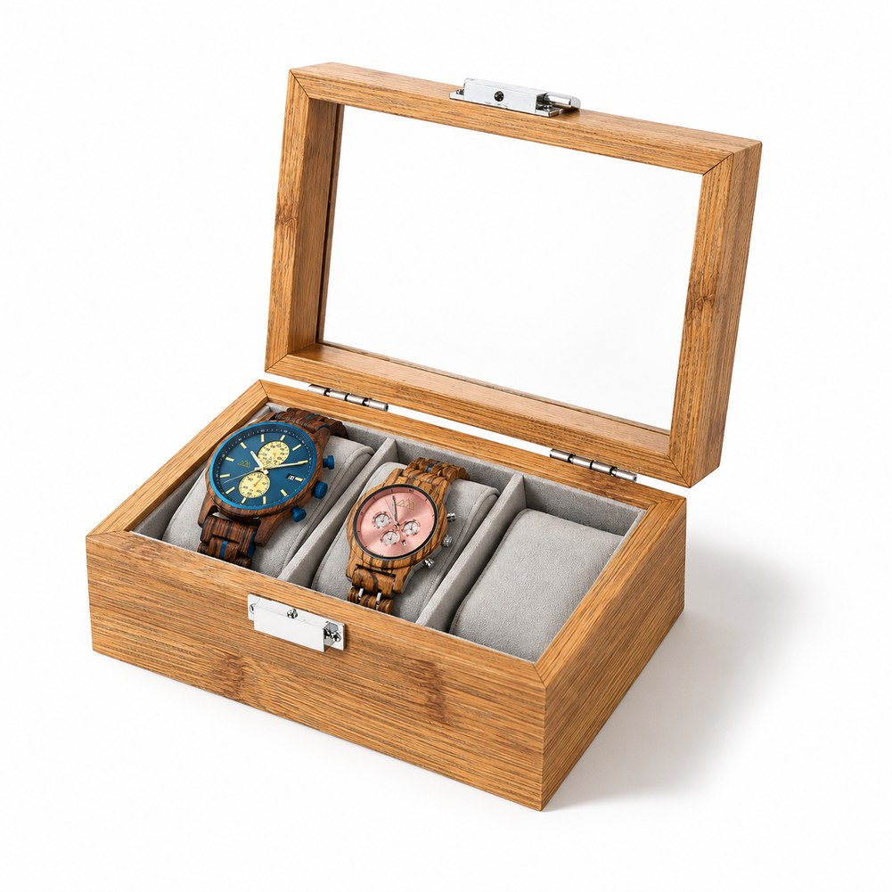 Boîte à Montre en Bambou 3 Montres - Sven, garnie